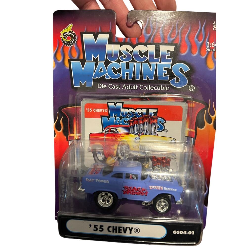 Muscle Machines 1955 Chevy Black Widow Blue Diecast car 1:64 New